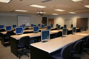 computer room with rows of chairs